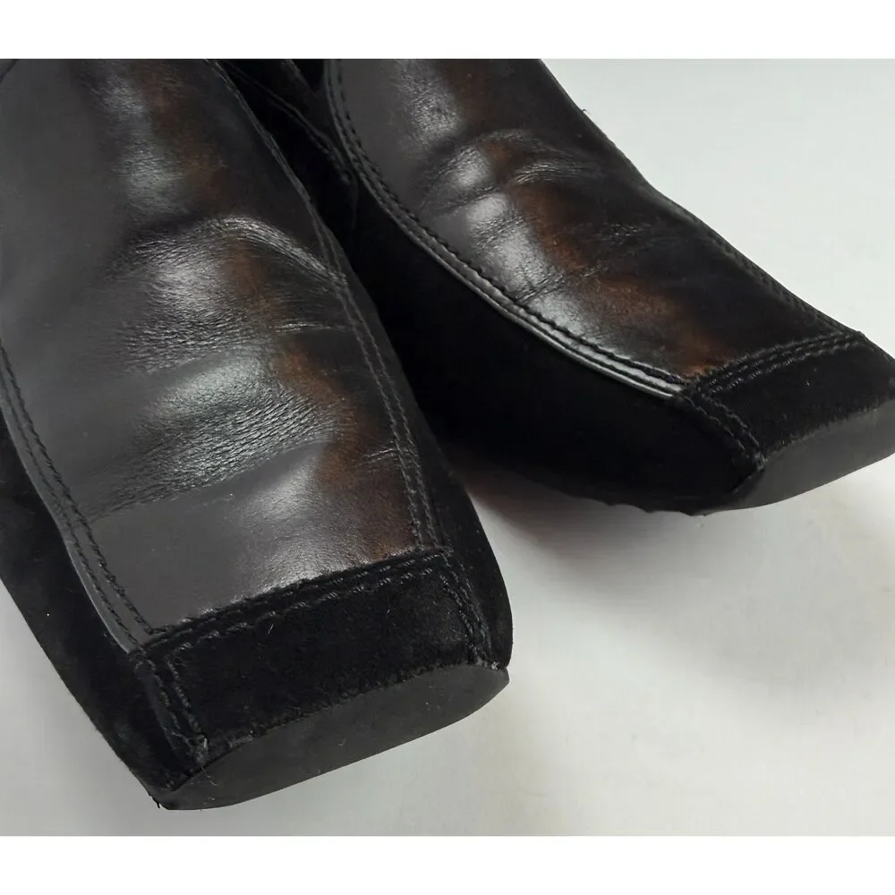 Paul Green Munchen Black Leather Suede Square Toe Loafers Sz 7.5 Made in Austria